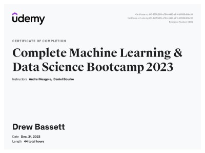 Complete Machine Learning and Data Science Bootcamp